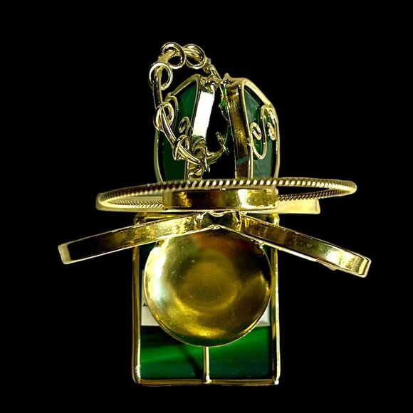 VTG Stained Glass Green & Gold Tone Metal Angel Tealight Votive Candle Holder - Picture 12 of 12